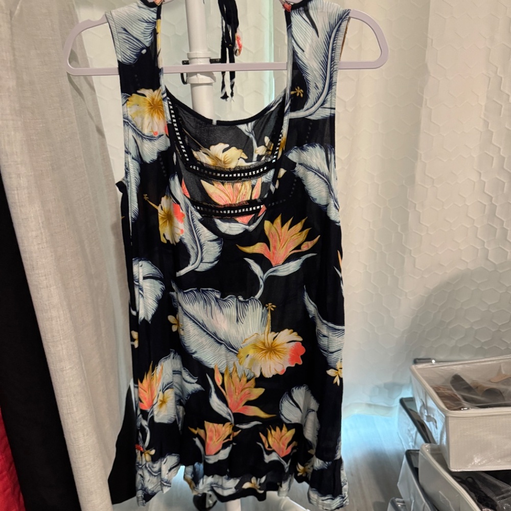Roxy "All About the Sea" Tank Dress/ Floral Cover Up Dress. Small Size